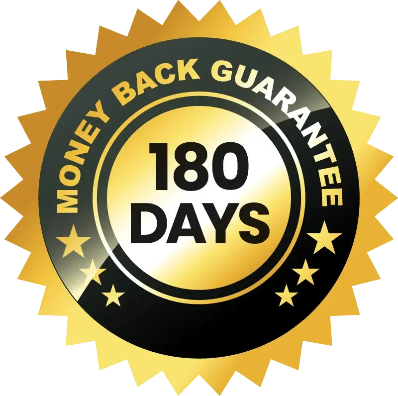 Gluconite 180-day money-back guarantee badge